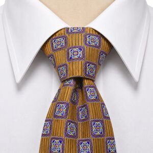 Cremieux Handmade Silk Dress Tie Copper and Purple Repeating Square Motifs